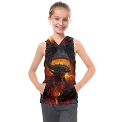 Dragon Fire Fantasy Art Kids  Sleeveless Hoodie by Cowasu