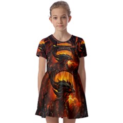 Dragon Fire Fantasy Art Kids  Short Sleeve Pinafore Style Dress by Cowasu