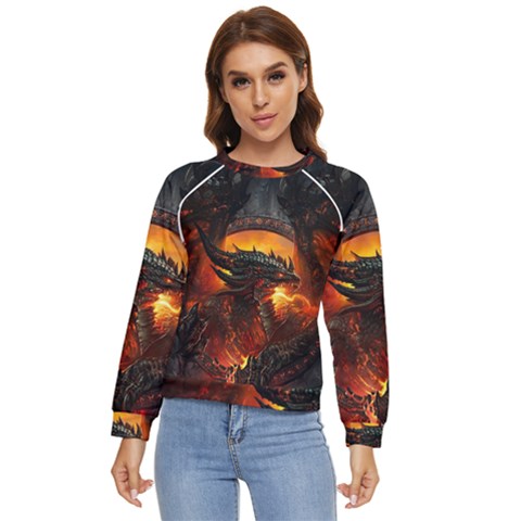 Dragon Fire Fantasy Art Women s Long Sleeve Raglan T-shirt by Cowasu