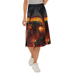 Dragon Fire Fantasy Art Midi Panel Skirt by Cowasu