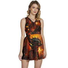 Dragon Fire Fantasy Art Sleeveless High Waist Mini Dress by Cowasu