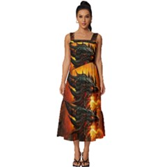 Dragon Fire Fantasy Art Square Neckline Tiered Midi Dress by Cowasu