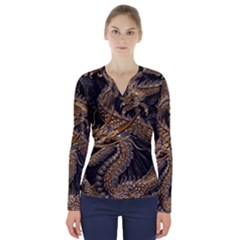 Fantasy Dragon Pentagram V-neck Long Sleeve Top by Cowasu