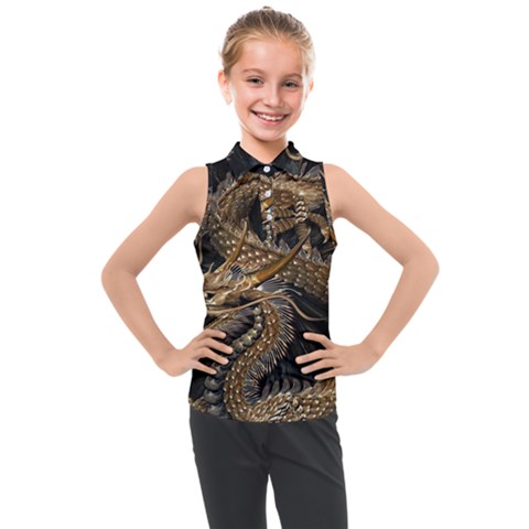 Fantasy Dragon Pentagram Kids  Sleeveless Polo T-shirt by Cowasu