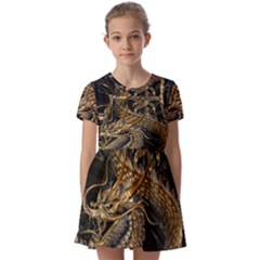 Fantasy Dragon Pentagram Kids  Short Sleeve Pinafore Style Dress by Cowasu