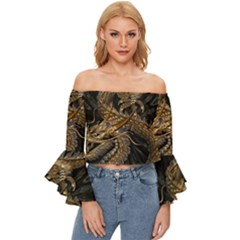 Fantasy Dragon Pentagram Off Shoulder Flutter Bell Sleeve Top by Cowasu