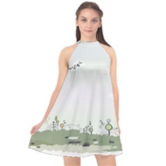 Abstract-background-children Halter Neckline Chiffon Dress  by Cowasu