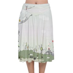 Abstract-background-children Velvet Flared Midi Skirt by Cowasu