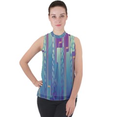 Non-seamless-pattern-background Mock Neck Chiffon Sleeveless Top by Cowasu