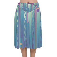 Non-seamless-pattern-background Velvet Flared Midi Skirt by Cowasu