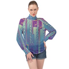 Non-seamless-pattern-background High Neck Long Sleeve Chiffon Top by Cowasu