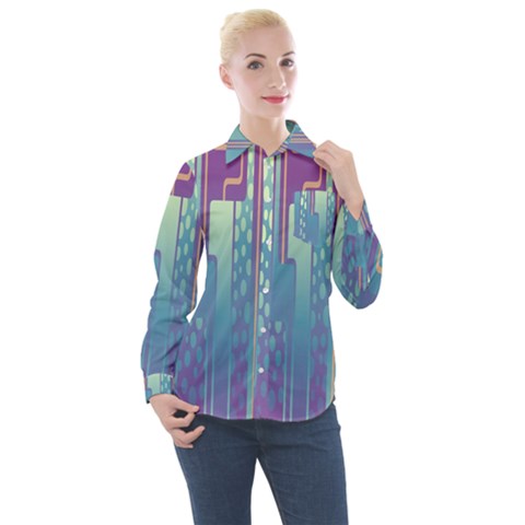 Non-seamless-pattern-background Women s Long Sleeve Pocket Shirt by Cowasu