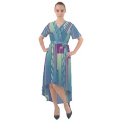 Non-seamless-pattern-background Front Wrap High Low Dress by Cowasu