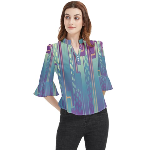 Non-seamless-pattern-background Loose Horn Sleeve Chiffon Blouse by Cowasu