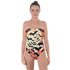 Bat Pattern Tie Back One Piece Swimsuit by Valentinaart