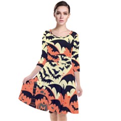 Bat Pattern Quarter Sleeve Waist Band Dress by Valentinaart