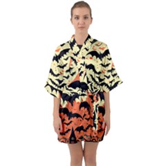 Bat Pattern Half Sleeve Satin Kimono  by Valentinaart