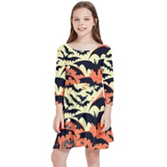 Bat Pattern Kids  Quarter Sleeve Skater Dress by Valentinaart