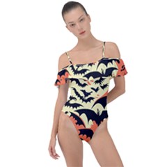 Bat Pattern Frill Detail One Piece Swimsuit by Valentinaart