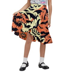 Bat Pattern Kids  Ruffle Flared Wrap Midi Skirt by Valentinaart