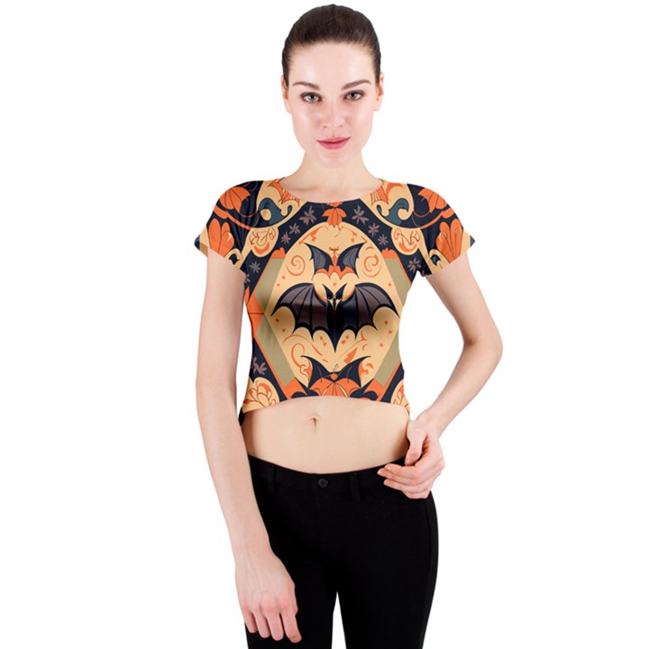 Bat pattern Crew Neck Crop Top