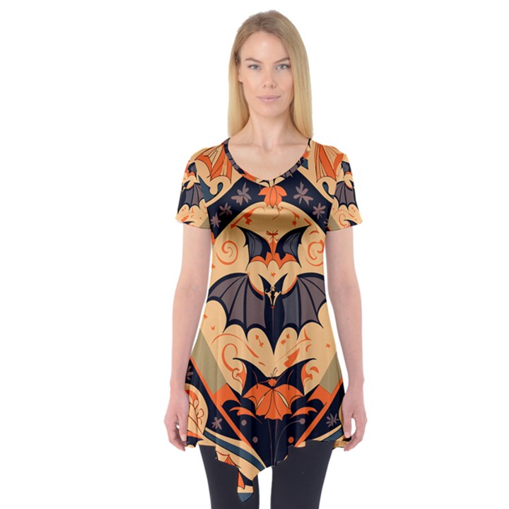 Bat pattern Short Sleeve Tunic 