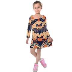 Bat Pattern Kids  Long Sleeve Velvet Dress