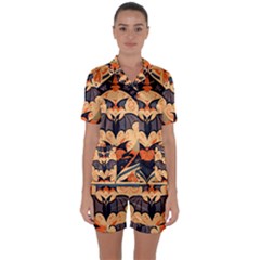 Bat Pattern Satin Short Sleeve Pajamas Set