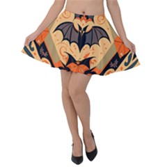 Bat Pattern Velvet Skater Skirt