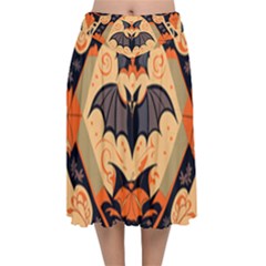 Bat Pattern Velvet Flared Midi Skirt