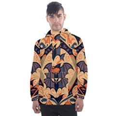 Bat Pattern Men s Front Pocket Pullover Windbreaker