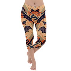 Bat Pattern Lightweight Velour Capri Yoga Leggings