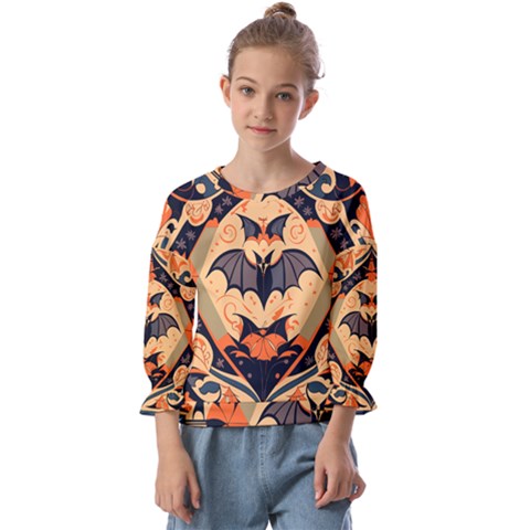 Bat Pattern Kids  Cuff Sleeve Top by Valentinaart