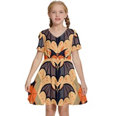 Bat Pattern Kids  Short Sleeve Tiered Mini Dress by Valentinaart