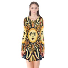 Boho Sun Long Sleeve V-neck Flare Dress by Valentinaart