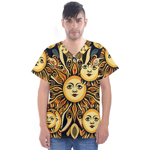 Boho Sun Men s V-neck Scrub Top by Valentinaart