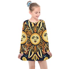 Boho Sun Kids  Long Sleeve Dress by Valentinaart