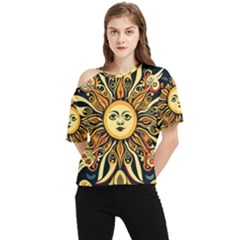 Boho Sun One Shoulder Cut Out T-shirt by Valentinaart