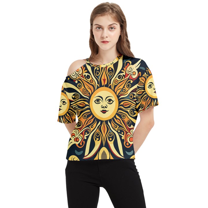 Boho sun One Shoulder Cut Out T-Shirt