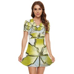 Life Is Beautiful And Green V-neck High Waist Chiffon Mini Dress by Humidesigner786