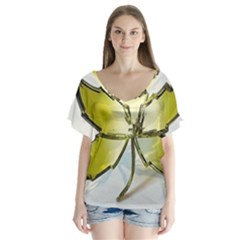 Life Is Beautiful And Green V-neck Flutter Sleeve Top by Humidesigner786