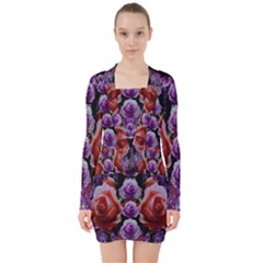 Night So Peaceful In The World Of Roses V-neck Bodycon Long Sleeve Dress by pepitasart