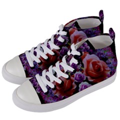 Night So Peaceful In The World Of Roses Women s Mid-top Canvas Sneakers by pepitasart