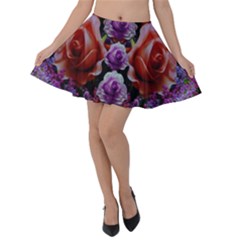 Night So Peaceful In The World Of Roses Velvet Skater Skirt