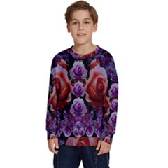 Night So Peaceful In The World Of Roses Kids  Crewneck Sweatshirt