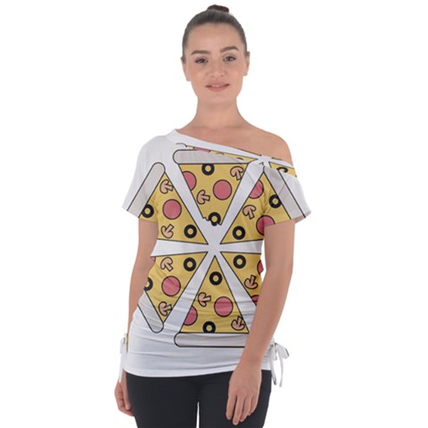 Pizza-slice-food-italian Off Shoulder Tie-up T-shirt by Cowasu