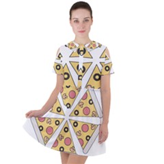 Pizza-slice-food-italian Short Sleeve Shoulder Cut Out Dress  by Cowasu