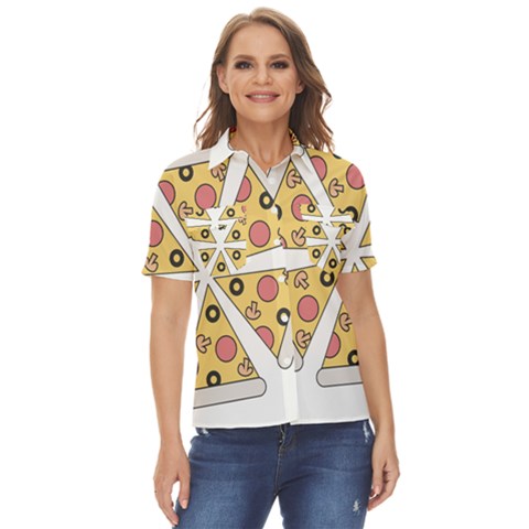 Pizza-slice-food-italian Women s Short Sleeve Double Pocket Shirt by Cowasu