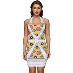 Pizza-slice-food-italian Sleeveless Wide Square Neckline Ruched Bodycon Dress by Cowasu