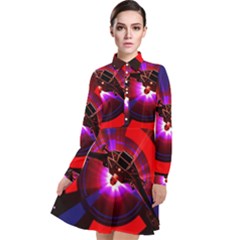 Science-fiction-cover-adventure Long Sleeve Chiffon Shirt Dress by Cowasu